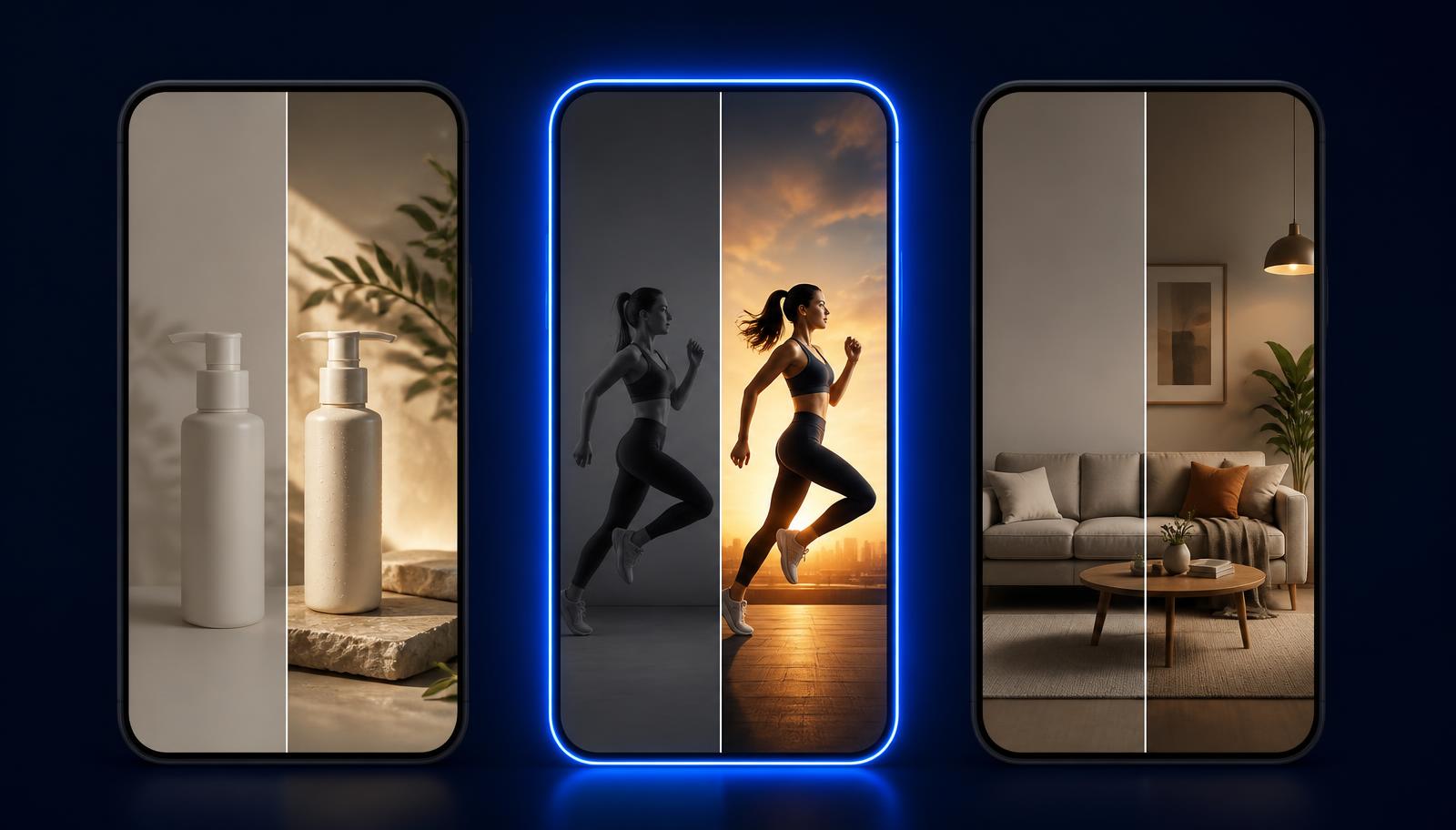 Vertical ad variations shown across phone screens