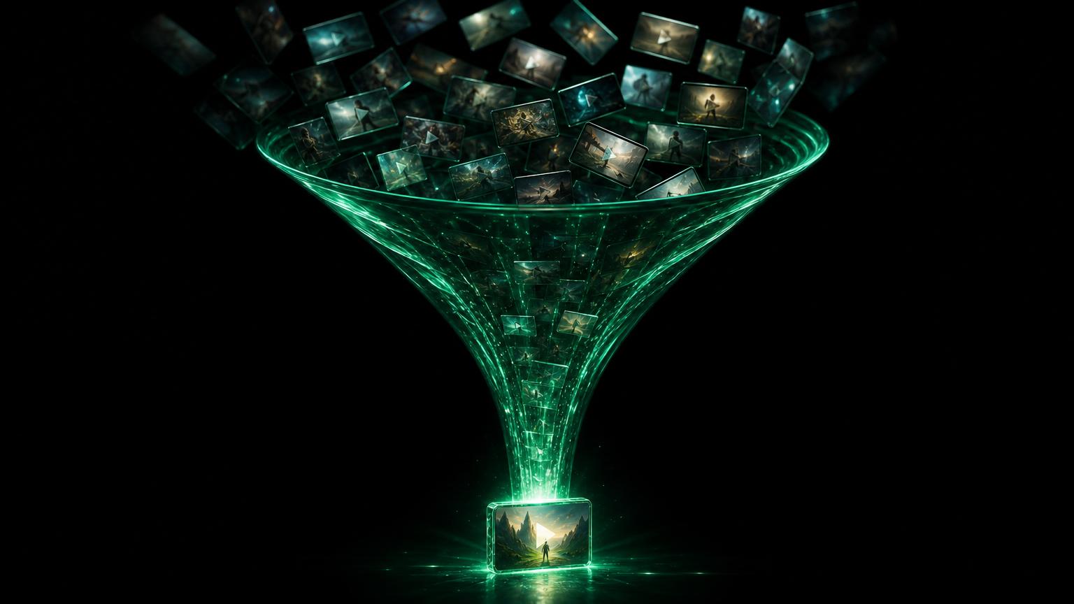 Many concepts entering the funnel, one winner emerging